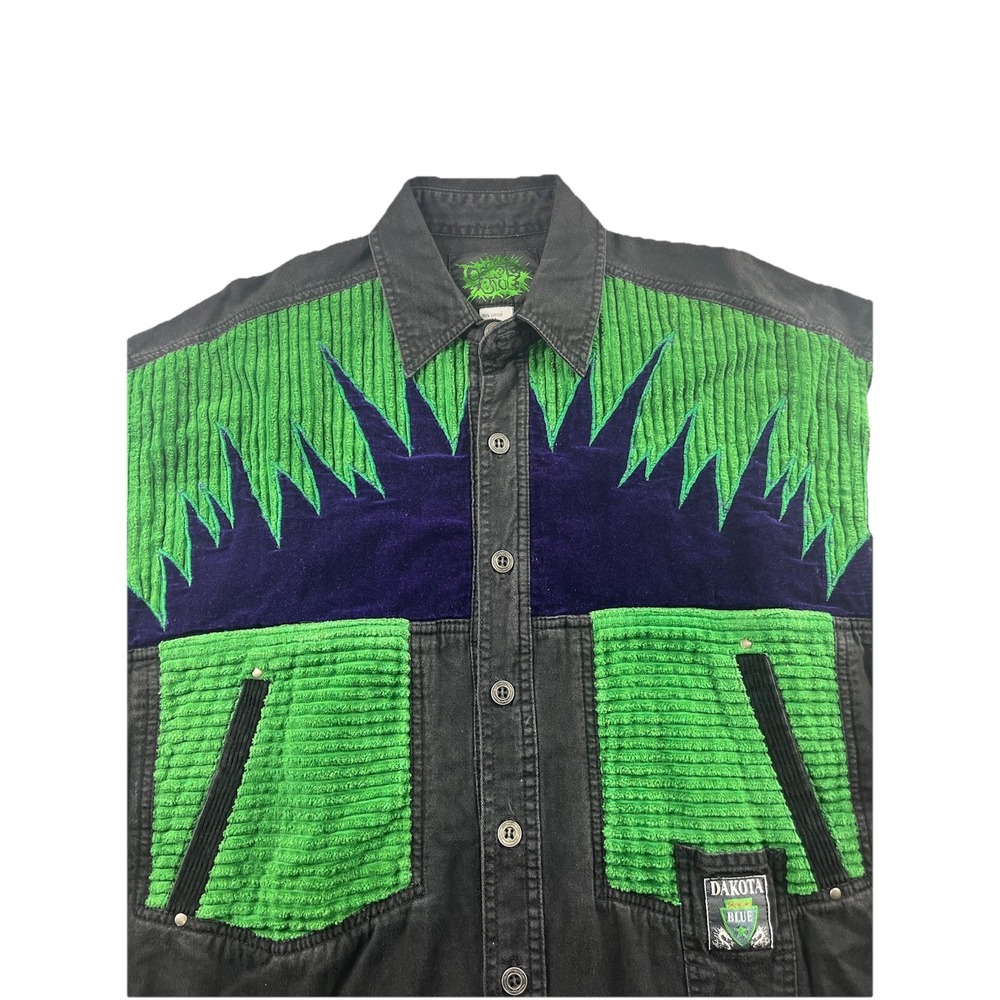 Vtg Dakota Blue Western Shirt Chenille Rockabilly Grunge Cowboy Rodeo Men Medium